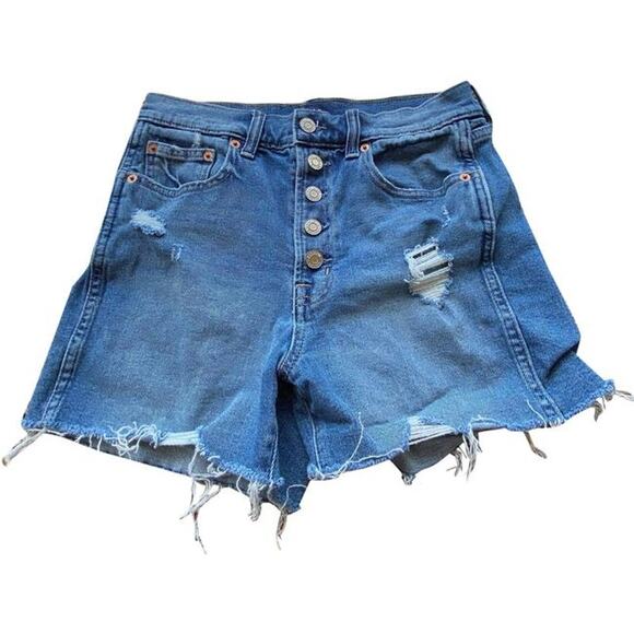 Gap Womens Shorts Size 2 26 Buttonfly 3.5" Denim Destructed Medium Wash Stretch - Picture 1 of 8